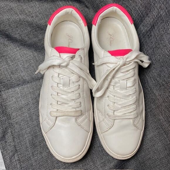 J CREW Saturday Sneakers in White Leather with Fuchsia Detail Size 9 AM135 - Picture 2 of 8